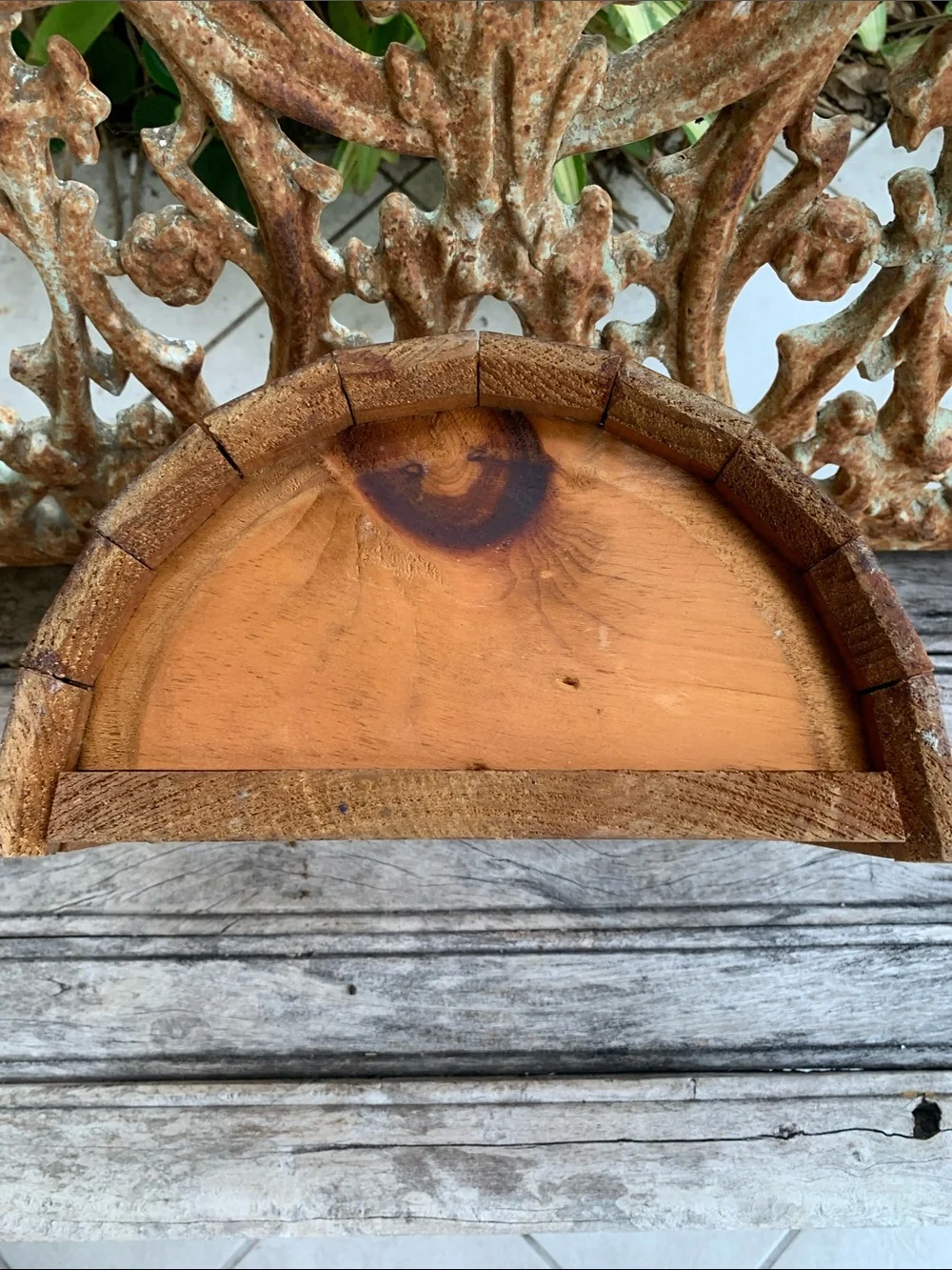 Vintage Flat Sided Wooden Hanging Basket with Red Heart and Floral Accents